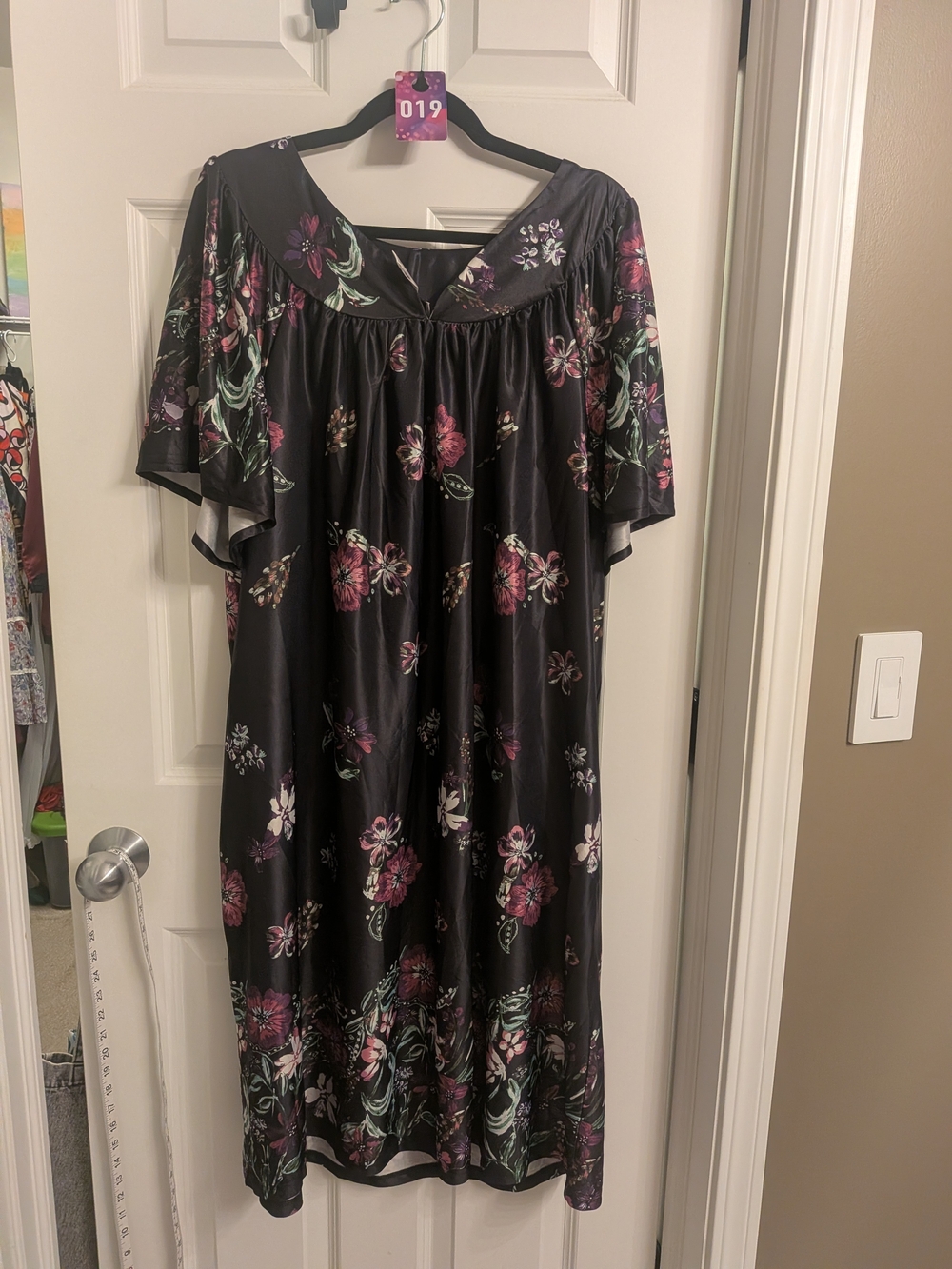 Anthony Richards Black Floral Nightgown with Flutter Sleeves